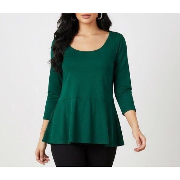 Denim 24/7 Tops - Denim 24/7 Women’s Green Peplum Top 3/4 Sleeves Size M